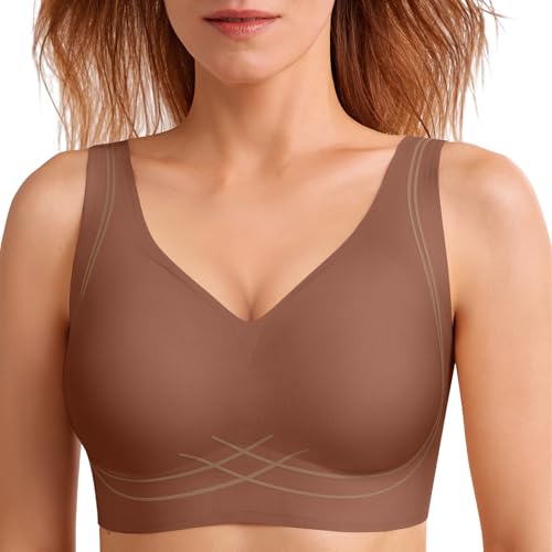 BH Damen ohne Bügel Comfit BH Push Up Seamless Damen Bügelloser Bralette Entlastungs Tshirt BH(Kaffee,XXL) von JoliComfy