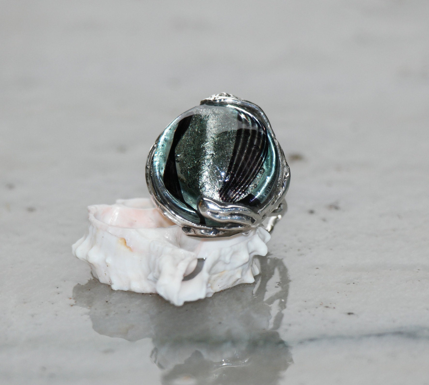 Schwarz Und Silber Folie Murano Glas Ring Schwarz Und Silber Folie Murano Glas Ring von JolicaJewels