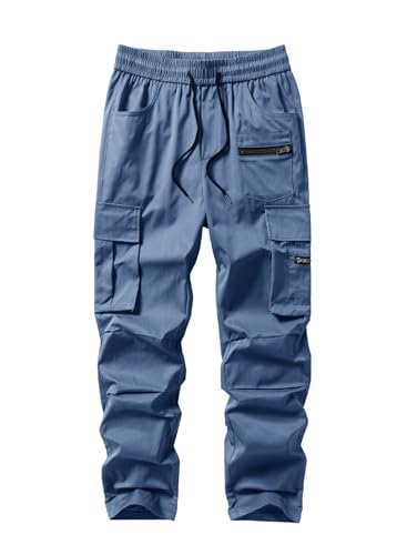 Jolicloth Cargohose Herren Outdoor Chino Cargo Lange Baggy Hose Sporthose Freizeithose Pants Elastische Taille mit Taschen Himmelblau XL von Jolicloth