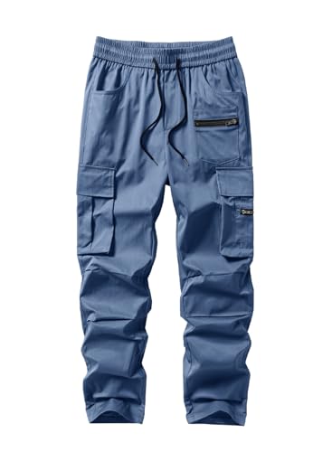 Jolicloth Cargohose Herren Outdoor Chino Cargo Lange Baggy Hose Sporthose Freizeithose Pants Elastische Taille mit Taschen Himmelblau XXL von Jolicloth