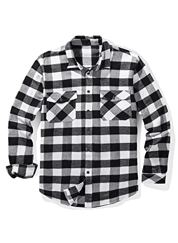 Jolicloth Hemd Herren Kariertes Freizeithemden Langarm Flanell Karo Jacke Regular Fit Shirt für Herbst Winter Schwarz XL von Jolicloth