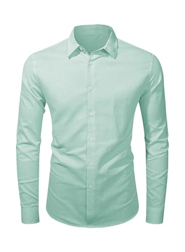 Jolicloth Herren Hemd Herren Langarm Freizeithemd Regular Fit Businesshemd Baumwolle Sommer Button-up Stehkragenhemd Grün S von Jolicloth