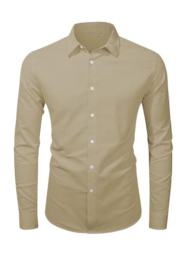 Jolicloth Hemd Herren Langarm Klassisches Herren Freizeithemd Regular Fit Business Leinenhemd Baumwolle Stehkragenhemd Khaki XL von Jolicloth