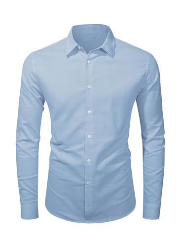 Jolicloth Hemd Herren Stehkragen Herren Langarm Casual Freizeithemd Regular Fit Business Leinen + Baumwolle Herrenhemden Sky Blue L von Jolicloth