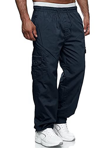 Jolicloth Herren Cargohose Baumwolle Outdoorhose Lange Baggy Hose Arbeitshose Casual Freizeithose Pants für Männer Blau L von Jolicloth