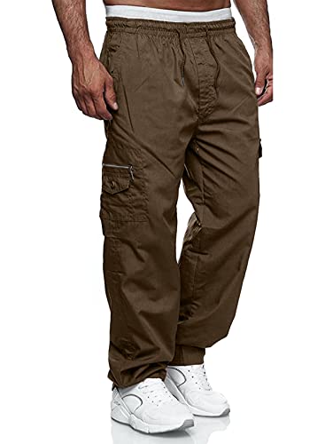 Jolicloth Cargohose Herren Baumwolle Outdoorhose Arbeitshosen Männer Lange Baggy Hose Casual Freizeithose Pants Braun L von Jolicloth