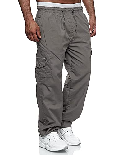 Jolicloth Herren Cargohose Baumwolle Outdoorhose Arbeitshosen Männer Lange Baggy Hose Casual Freizeithose Pants Grau XL von Jolicloth