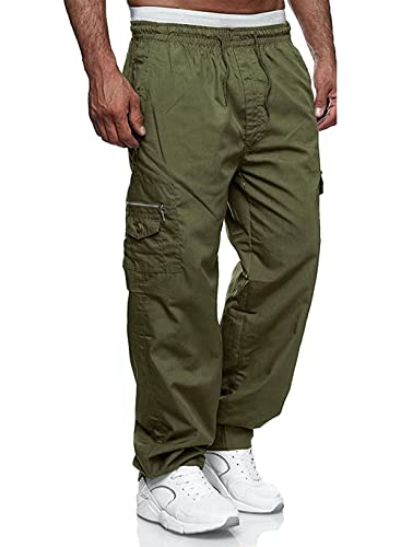 Jolicloth Cargohose Herren Baumwolle Outdoor Arbeitshosen Männer Lange Baggy Hose Casual Freizeithose Pants Grün L von Jolicloth