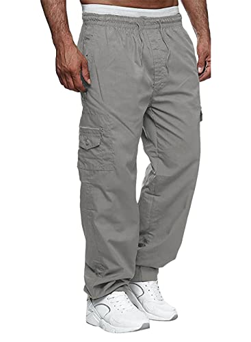 Jolicloth Hosen Herren Baumwolle Jogginghose Outdoor Lange Baggy Cargohose Casual Freizeithose Pants Hell Grau L von Jolicloth