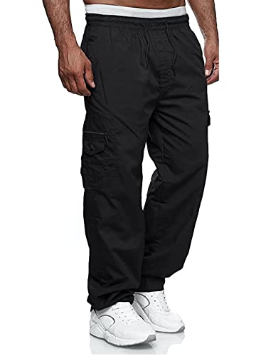 Jolicloth Cargohose Herren Baumwolle Outdoor Arbeitshosen Männer Lange Baggy Hose Casual Freizeithose Pants Loose Fit Schwarz XXL von Jolicloth