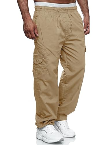 Jolicloth Herren Cargohose Outdoorhose Lange Baggy Chino Cargo Hose Arbeitshose Casual Freizeithose Pants Wanderhose für Männer Khaki 2XL von Jolicloth