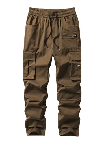 Jolicloth Herren Cargohose Outdoorhose Lange Baggy Chino Cargo Hose Arbeitshose Casual Freizeithose Pants Wanderhose für Männer Khaki L von Jolicloth