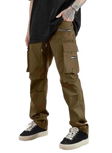 Jolicloth Herren Cargohose Outdoorhose Lange Baggy Chino Cargo Hose Arbeitshose Freizeithose Pants Wanderhose für Männer Khaki 2XL von Jolicloth