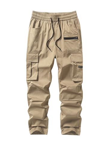 Jolicloth Herren Cargohose Outdoorhose Lange Baggy Hose Casual Freizeithose Pants mit Taschen Regular Fit Aprikosenfarbe L von Jolicloth