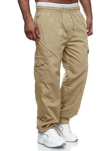 Jolicloth Cargohose Herren Outdoor mit 7 Taschen Männer Lange Baggy Hose Casual Freizeithose Pants für Sport Wandern Khaki M von Jolicloth