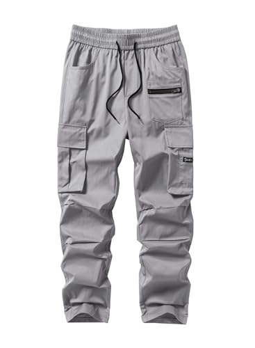 Jolicloth Herren Cargohose Outdoorhose mit Taschen Männer Lange Baggy Hose Casual Freizeithose Pants für Sport Wandern Light Grey M von Jolicloth