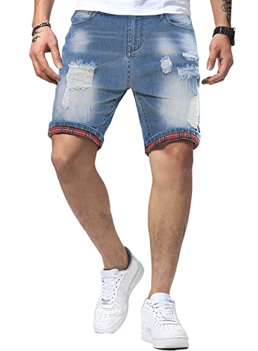 Jolicloth Jeans-Shorts für Herren Patchwork-Denim-Shorts mit Patches Regular Fit Himmelblau XL von Jolicloth