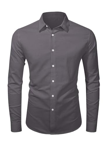 Jolicloth Hemd Herren Leinenhemd Herren Langarm Regular Fit Businesshemd Baumwolle Sommer Button-up Stehkragenhemd Grau S von Jolicloth