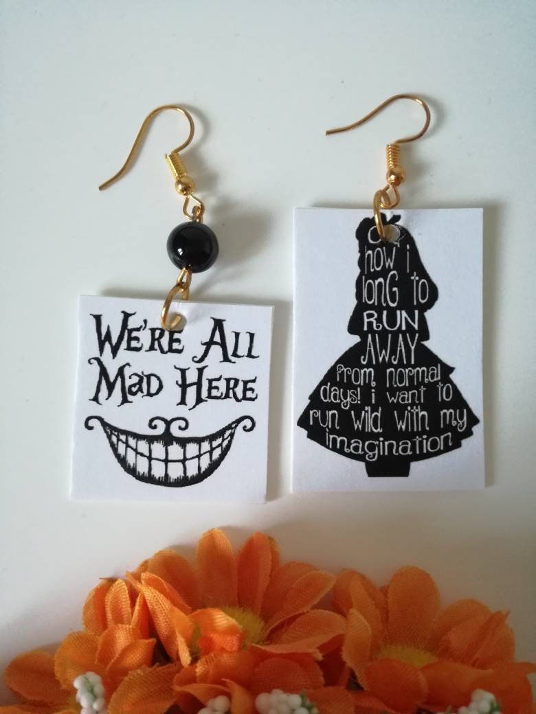 Alice Im Wunderland Schwarz-Weiße Papierohrringe Mit Schwarzer Perle Alice Im Wunderland Schwarz-Weiße Papierohrringe Mit Schwarzer Perle von JolieJoieCreazioni