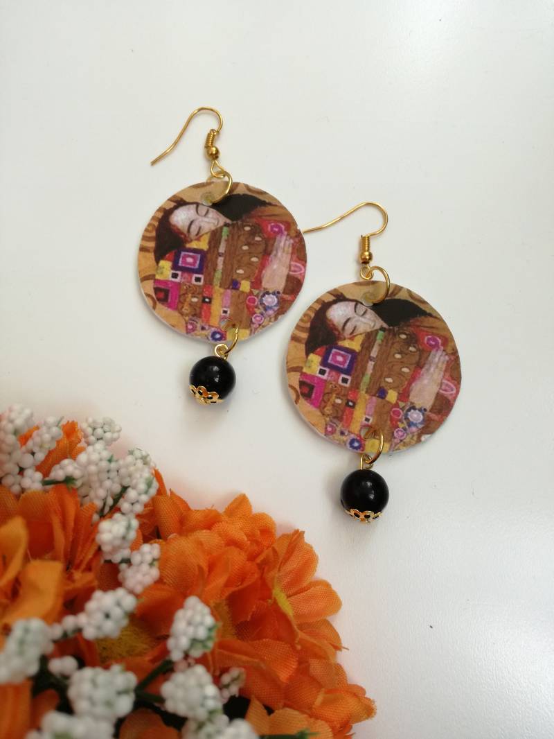 Papier-Ohrringe Mit "Labbraccio" Von Klimt Und Black Pearl Papier-Ohrringe Mit "Labbraccio" Von Klimt Und Black Pearl von JolieJoieCreazioni