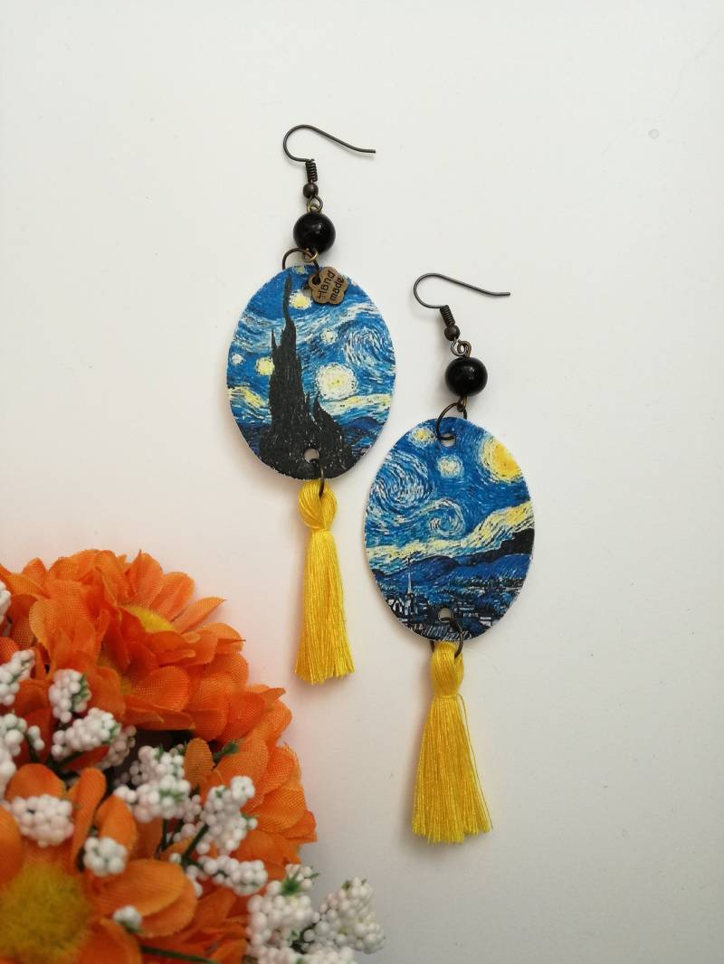 Van Gogh Papier Ohrringe Anhänger Mit Black Pearl Van Gogh Papier Ohrringe Anhänger Mit Black Pearl von JolieJoieCreazioni