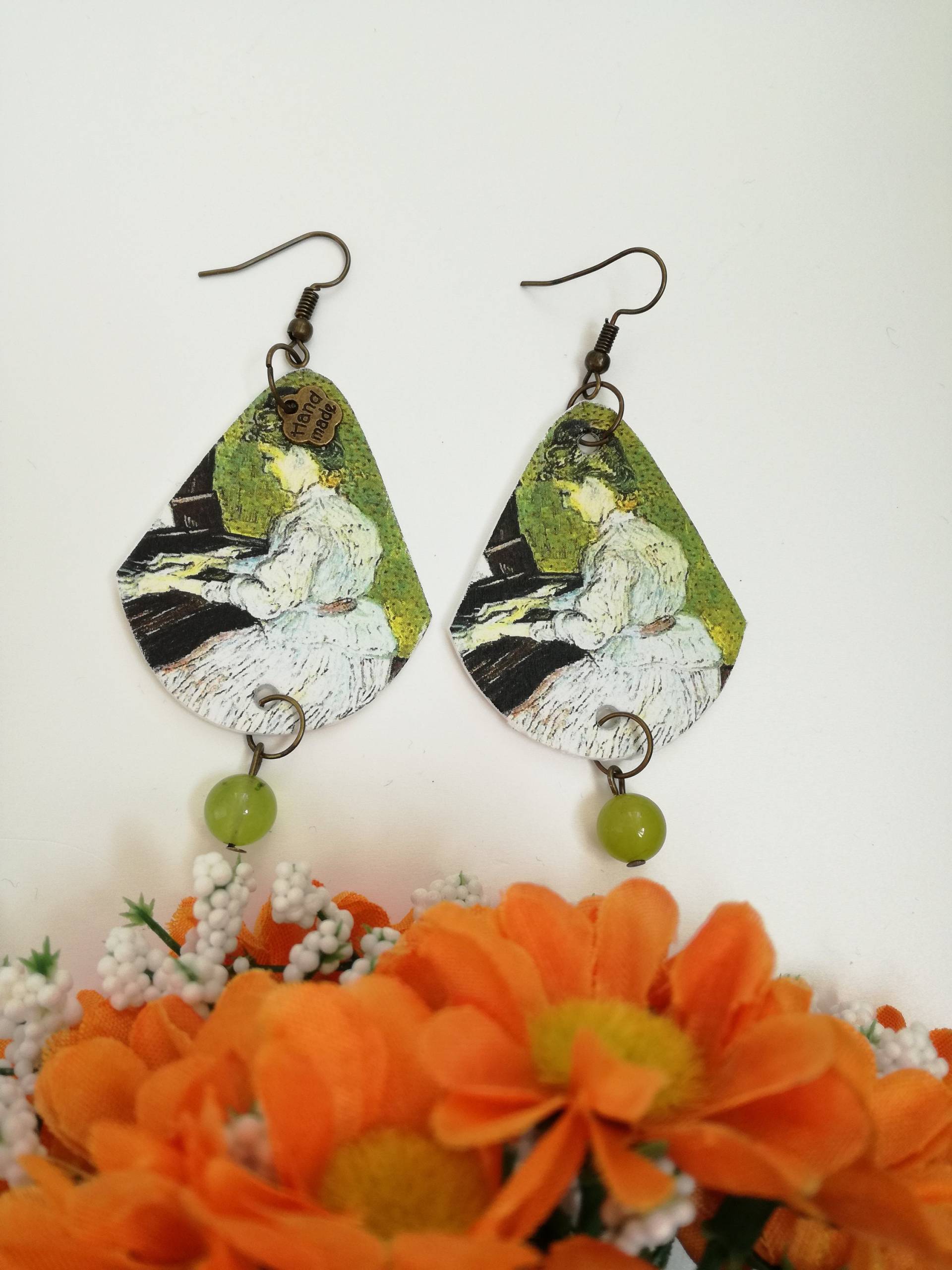 Vincent Van Gogh Papier Ohrringe Anhänger Mit Grünen Perle Vincent Van Gogh Papier Ohrringe Anhänger Mit Grünen Perle von JolieJoieCreazioni