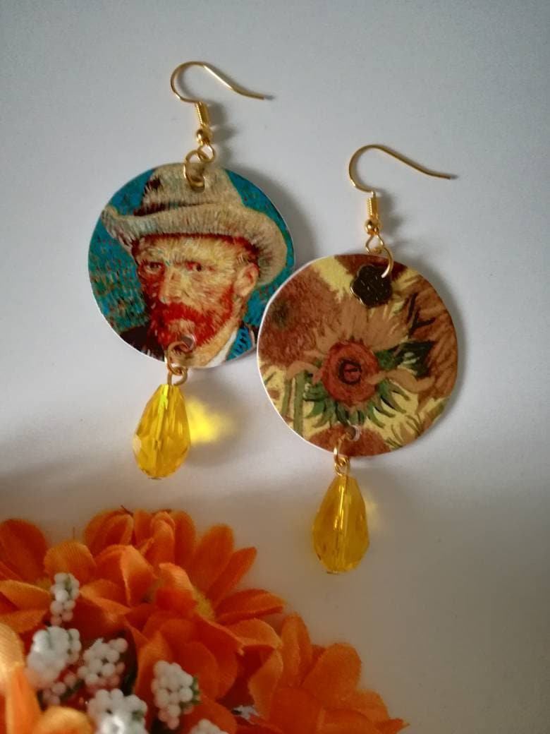 Vincent Van Gogh Papier Ohrringe Mit Goldenen Perlen Vincent Van Gogh Papier Ohrringe Mit Goldenen Perlen von JolieJoieCreazioni