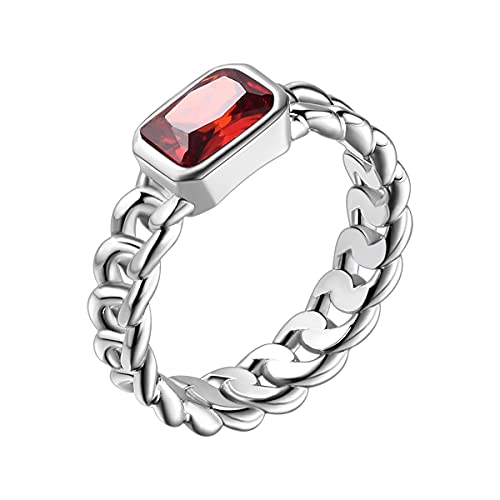 Damen Mädchen Kubanisch Ring Silber Einstellung mit Zirkonia Granat Stein Rot Geburtstagsgeschenk Größe 54 von Joliernelle