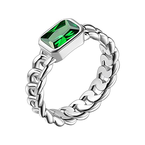 Damen Mädchen Kubanisch Ring Silber Einstellung mit Zirkonia Smaragd Stein Grün Geburtstagsgeschenk Größe 52 von Joliernelle