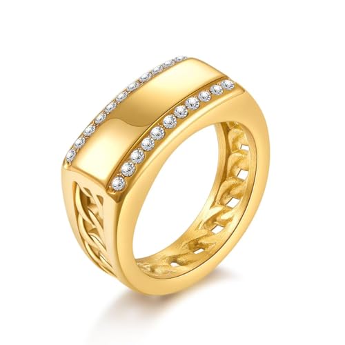 Gold Gliederketten ring, Edelstahl modisches Band, Siegelringe mit Zirkonia, für Herren, Hochzeitsschmuck, Größe 62 Gold Gliederketten ring, Edelstahl modisches Band, Siegelringe mit Zirkonia, für Herren, Hochzeitsschmuck, Größe 62 von Joliernelle