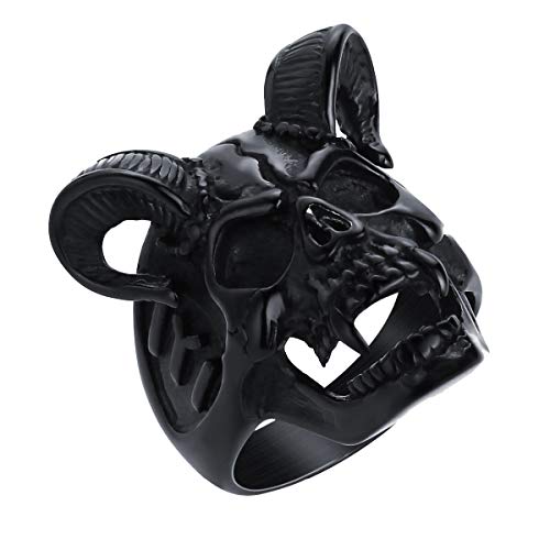 Joliernelle Herren Horn Ziege Schädel Ring Schwarz Edelstahl Punk Biker Gothic Schmuck Größe 59 von Joliernelle