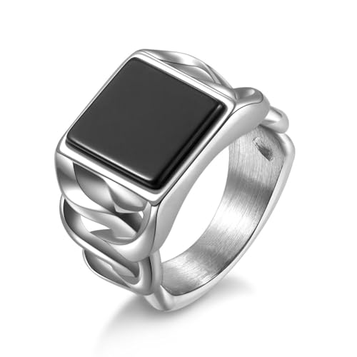 Herren Onyx Ring aus Edelstahl, geflochtener Vintage-Siegelring mit kubanischen Gliedern, Größe 64 Herren Onyx Ring aus Edelstahl, geflochtener Vintage-Siegelring mit kubanischen Gliedern, Größe 64 von Joliernelle