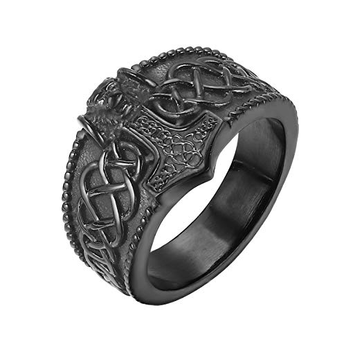 Joliernelle Herren Ring Schwarz Thors Hammer Edelstahl Nordischer Wikinger Schmuck Größe 54 von Joliernelle