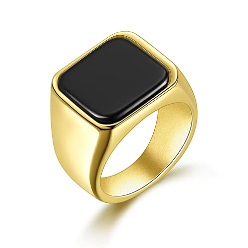 Joliernelle Herren Ring Siegelring Gold Edelstahl Bandring mit Onyx Schwarz Größe 57 von Joliernelle