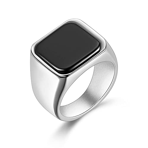 Herren Ring mit Onyx Schwarz Silber Edelstahl Bandring Siegelring Größe 67 von Joliernelle