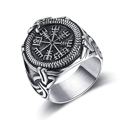 Joliernelle Herren Vegvisir Kompass Ring Edelstahl Ouroboros Schlange Nordisches Wikinger Amulett Schmuck Größe 54 von Joliernelle