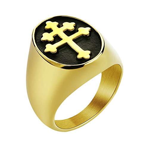 Joliernelle Lorraine Kreuz Ring Herren Gold Edelstahl Crux Vera Siegelring Größe 54 von Joliernelle