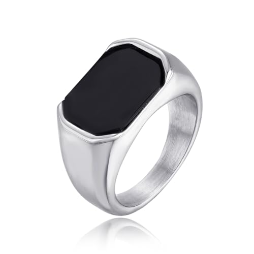 Schwarzer Onyx Ring Silber Edelstahl Signet Ring, Daumenring für ihn Größe 59 von Joliernelle