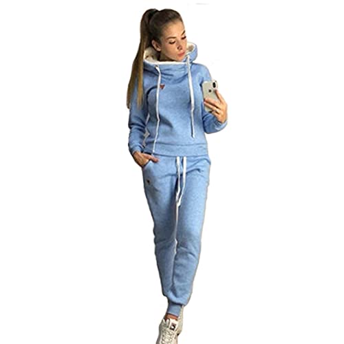 Joligiao 2 Teiliger Damen Trainingsanzug,Beiläufig Sportanzug Kapuzenpullover Lange Ärmel Top und Jogginghose Sportkleidung für Sport Running Yoga Gym (Blau,XXL) von Joligiao
