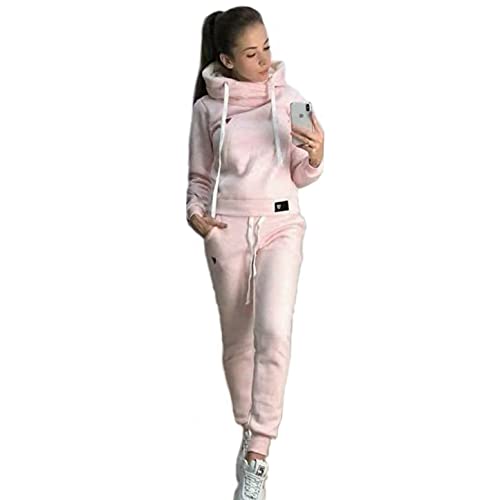 Joligiao 2 Teiliger Damen Trainingsanzug,Beiläufig Sportanzug Kapuzenpullover Lange Ärmel Top und Jogginghose Sportkleidung für Sport Running Yoga Gym (Rosa,M) von Joligiao