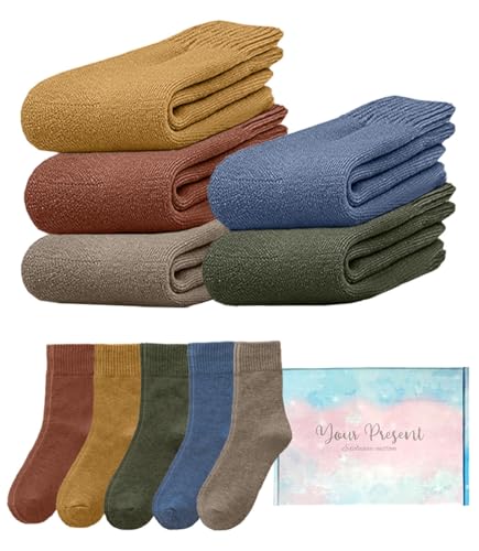 Joligiao 5 Paar Damen Socken Baumwolle Socken Warme Wintersocken Unisex Dicke Stricksocken Multipack Gemütlich und Atmungsaktive Sportsocken Damensocken für Winter Größe 35-43(A-regular,Einheitsgröße) von Joligiao