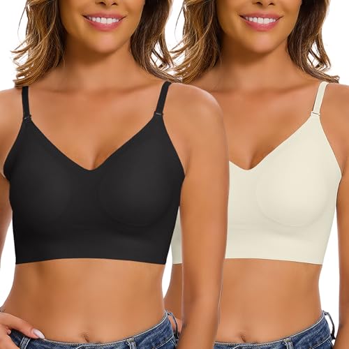 Joligiao BH Damen Ohne Bügel Frauen Bequemer Nahtloser Bra Niedrigem Rücken Push Up Soft Bügelloser V Ausschnitt Bustier Seamless BH für Rückenfreies Multiway Träger Bra Klassische Nahtloser Bralette von Joligiao