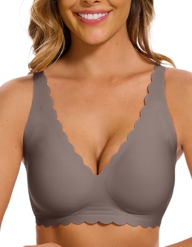 Joligiao BH Damen Ohne Bügel mit V Ausschnitt Klassische Nahtloser Bügelloser Soft Push Up Bustier Große Brüste Seamless Bequemer Komfort Bra Verlängerung mit Zusätzlicher Bralette Sport Ohne Buegel von Joligiao