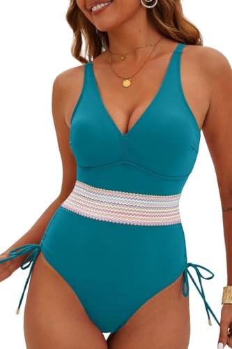 Joligiao Badeanzug Damen Bauchweg Einteiler Bademode V Ausschnitt Push Up Gepolsterte Badeanzüge Swimsuits Große Größe High Waist Farbige Streifen Schwimmanzug Badekleid Strandbekleidung(Marine,M) Joligiao Badeanzug Damen Bauchweg Einteiler Bademode V Ausschnitt Push Up Gepolsterte Badeanzüge Swimsuits Große Größe High Waist Farbige Streifen Schwimmanzug Badekleid Strandbekleidung(Marine,M) von Joligiao