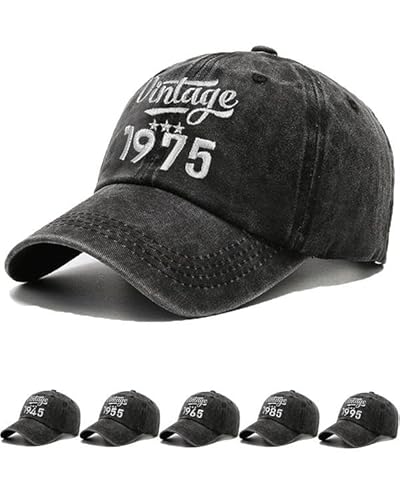 Joligiao Baseballkappe für Herren Damen Retro Baumwolle Baseballmütze Geburtstag Geschenke für Männer Vintage-Hut 30th-80th Verstellbar Snapback Mütze Caps Baseballkappe (Schwarz-50th,Einheitsgröße) von Joligiao