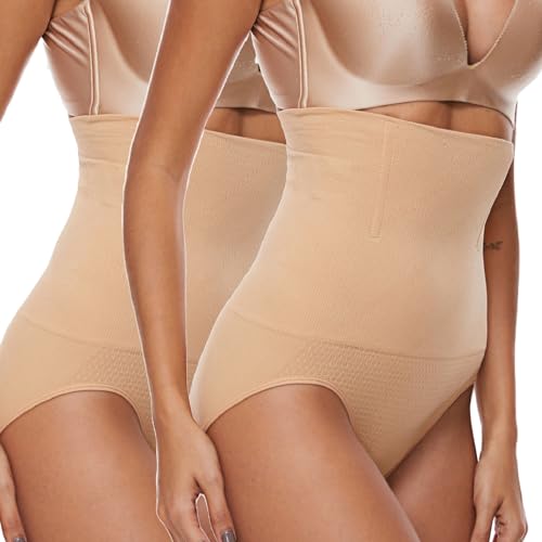 Joligiao Bauchweg Unterhose Damen Miederhose Shapewear Hohe Taille Miederslips Unterwäsche Bauchkontrolle Hip Lifting Body Shaper Figurformende Tanga Unterwäsche Miederpant,Beige*2,3XL von Joligiao