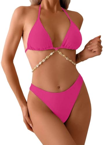 Joligiao Bikini Damen Set Mode Triangel Bikini Nackenträge Bikini Sets Zweiteiliger Bademode Sexy Badeanzug Mit Muschelkette Einfarbiger Badeanzug mit Brustpolster Lässiger Bequemer Strandbikini Joligiao Bikini Damen Set Mode Triangel Bikini Nackenträge Bikini Sets Zweiteiliger Bademode Sexy Badeanzug Mit Muschelkette Einfarbiger Badeanzug mit Brustpolster Lässiger Bequemer Strandbikini von Joligiao
