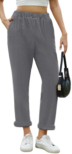 Joligiao Cordhose Damen Bequeme Hosen Freizeithose Herbst Winter Hohe Taille Weites Bein Hosen Elastische Taille Warme Cordhose Elegante Jogginghose Mode Retro Einfache Hose Casual Hose mit Taschen von Joligiao