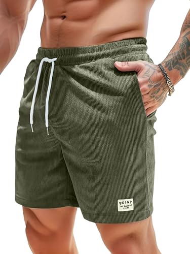 Joligiao Corduroy Shorts Herren Kurze Hosen Sommer Freizeit Stretch Baumwolle Leichte Sommershorts Elastische Taille mit Taschen Kurze Sporthose Freizeithose Kurz Cargo Shorts Strand Kurz Hose von Joligiao