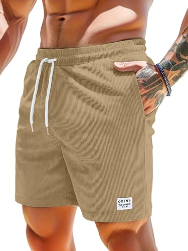 Joligiao Corduroy Shorts Herren Kurze Hosen Sommer Freizeit Stretch Baumwolle Leichte Sommershorts Elastische Taille mit Taschen Kurze Sporthose Freizeithose Kurz Cargo Shorts Strand Kurz Hose von Joligiao